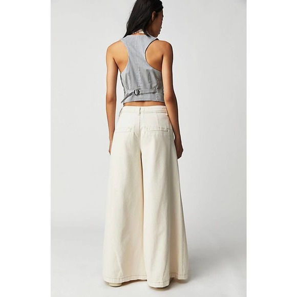 Free People Equinox Wide Leg Denim Trouser NWT Size 4 Pale Blue Gray button fly - Picture 3 of 12